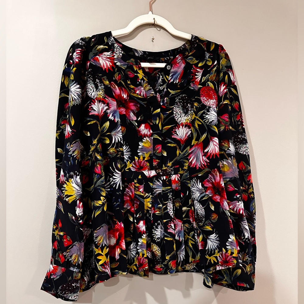 J CREW Floral Navy Blouse